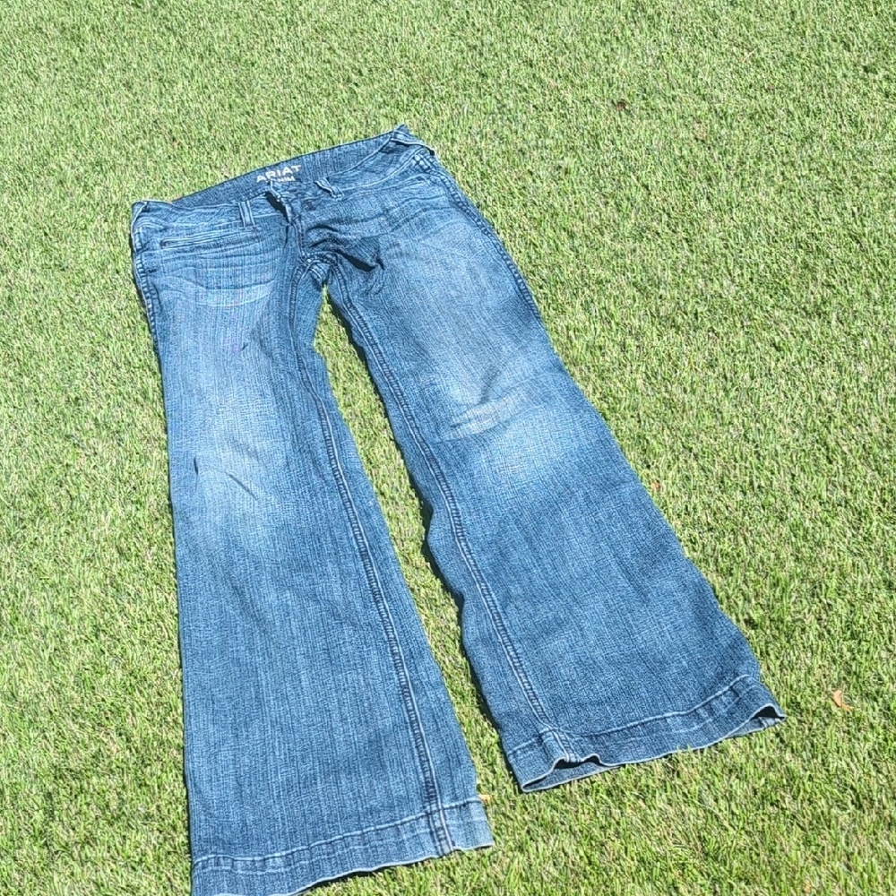 Blue Flare Wide Leg Jeans with Natural Fading